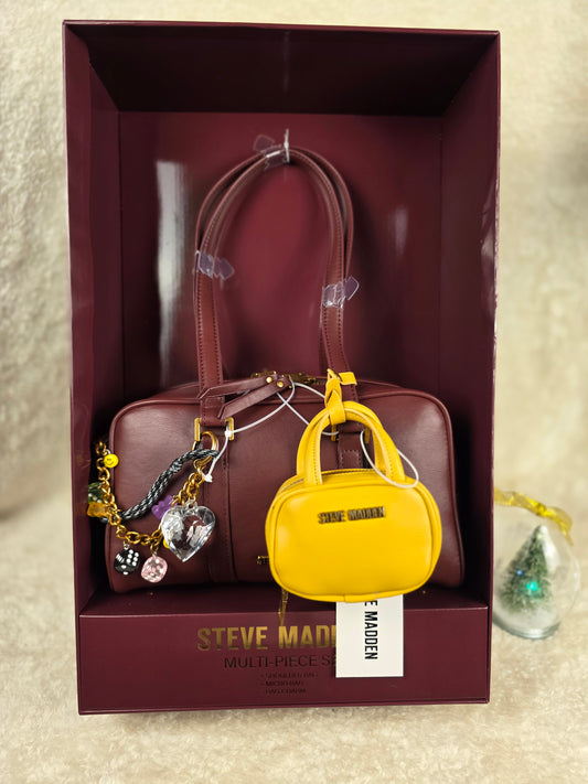 Steve Madden Burgundy and Yellow Women's Bag set, Christmas