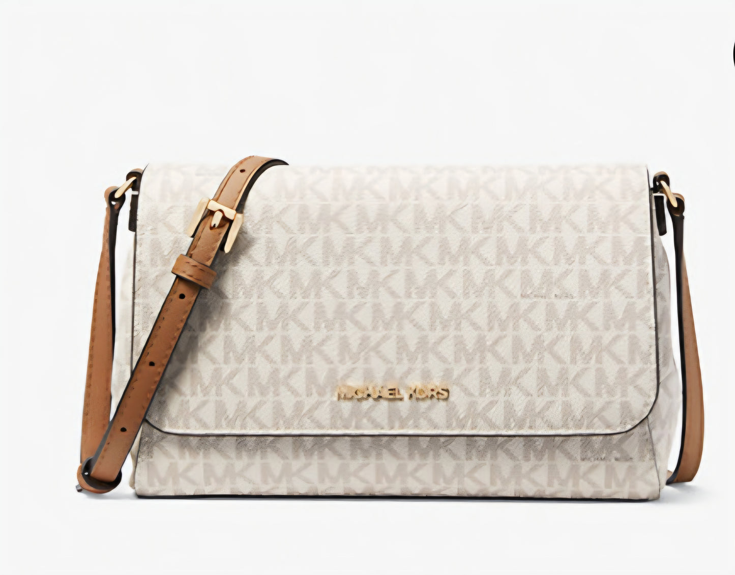 Michael Kors Tan and White Crossbody Bag with Gold Hardware