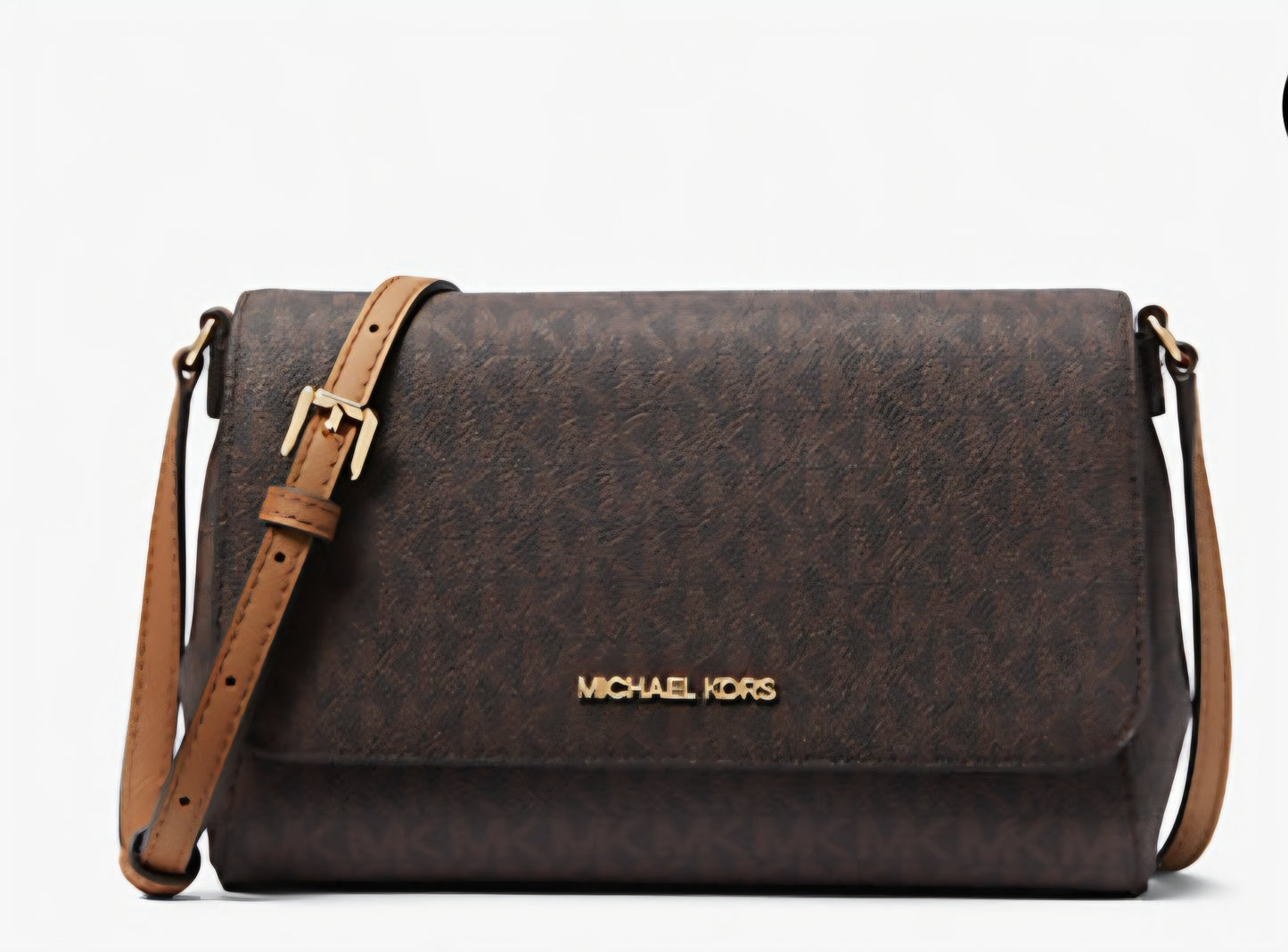 Michael Kors Brown Monogram Crossbody Bag with Gold-Tone Accents