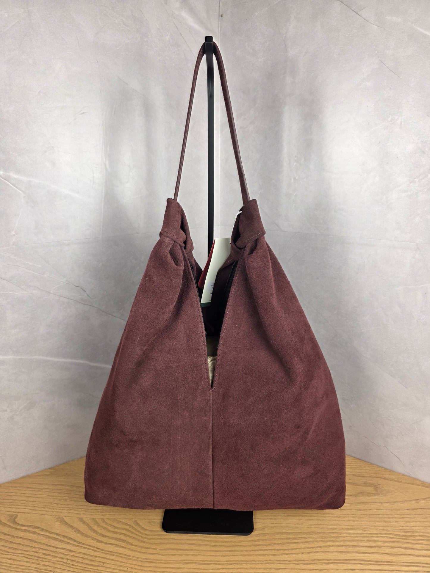 Suede Bow Tote Bag - Burgundy