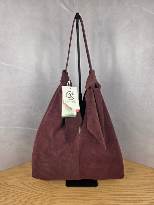 Suede Bow Tote Bag - Burgundy