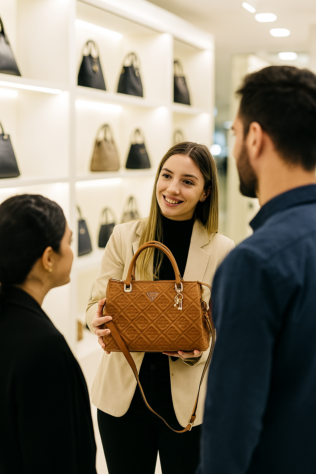 Elegant Guess Quilted Camel Handbag – Timeless Luxury