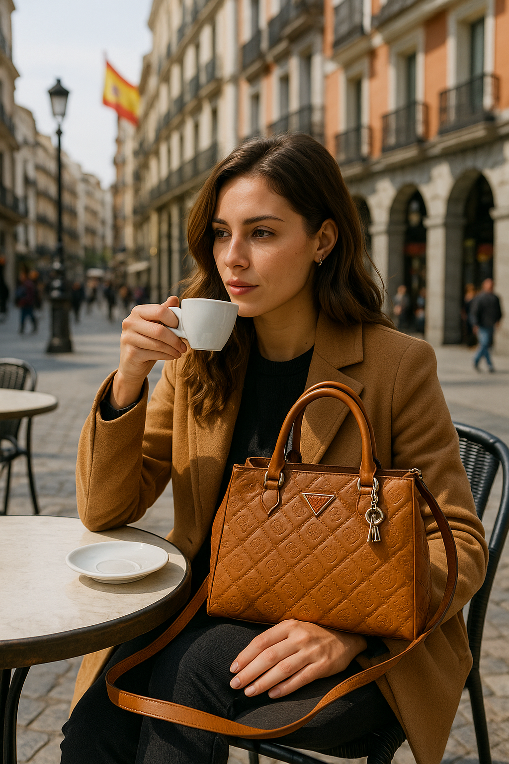 Elegant Guess Quilted Camel Handbag – Timeless Luxury